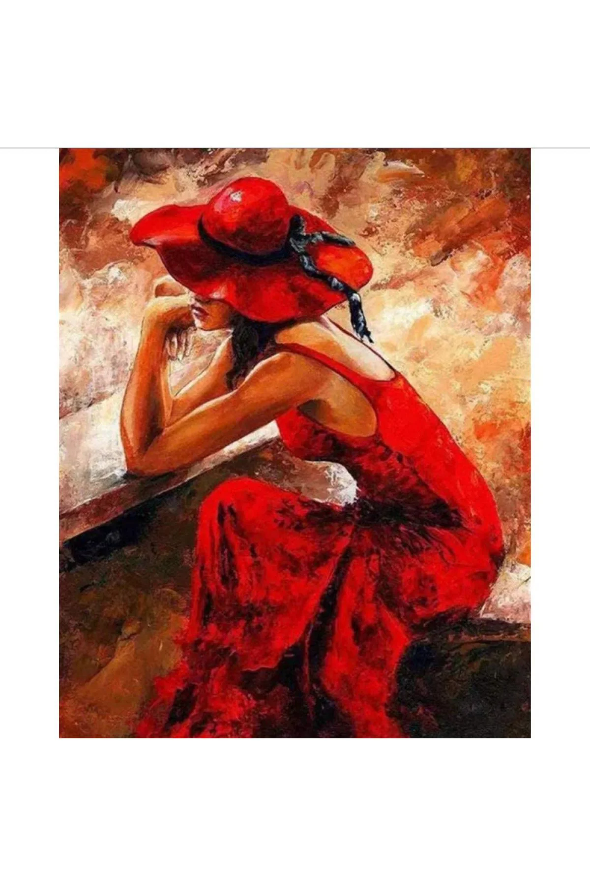 Canvas Kırmızı Düşünce Sayılarla Boyama Seti KASNAKLI DUVARA ASIL