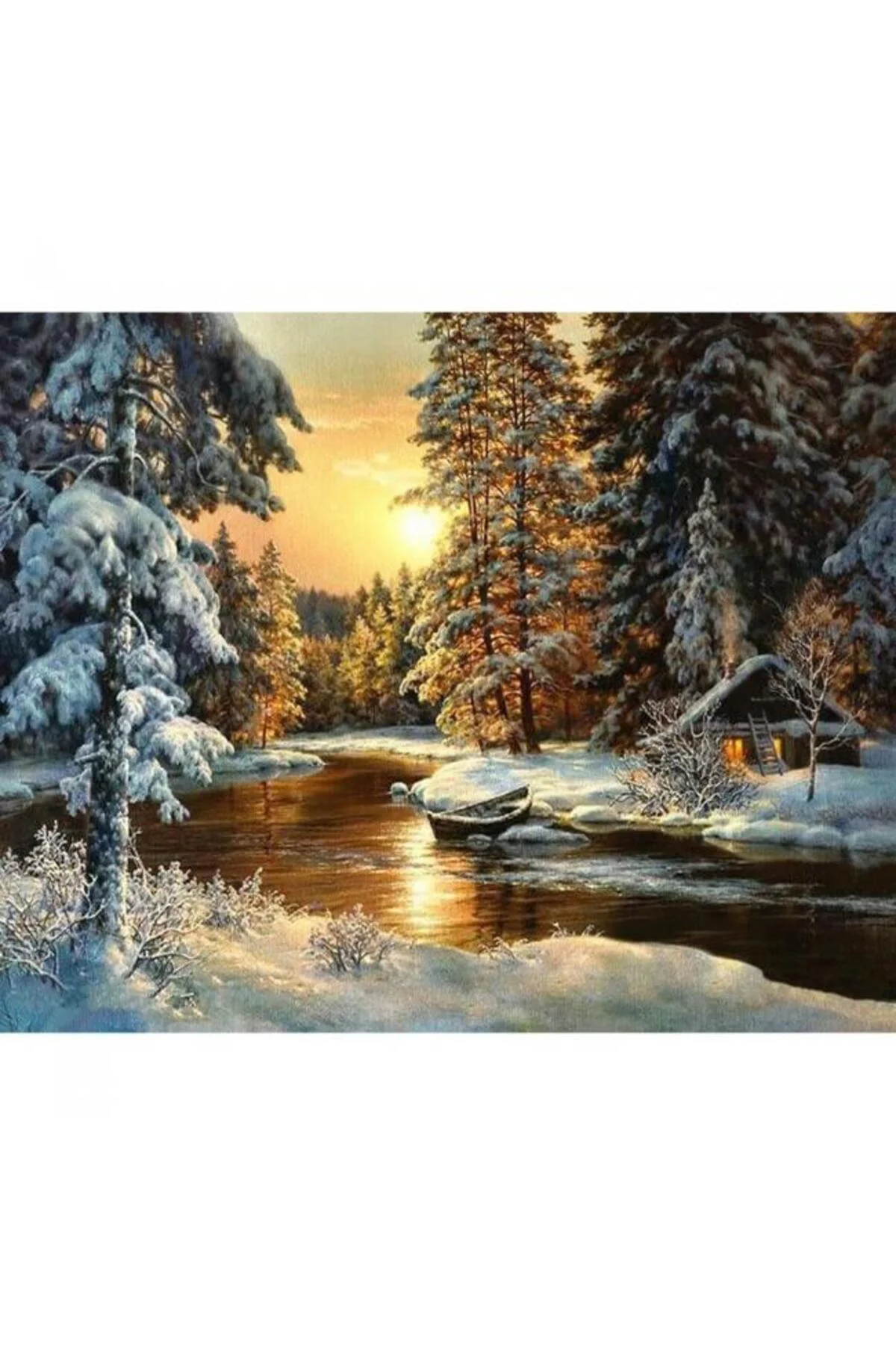 Canvas Kış Evi Sayılarla Boyama Seti KASNAKLI DUVARA ASILABİLİR