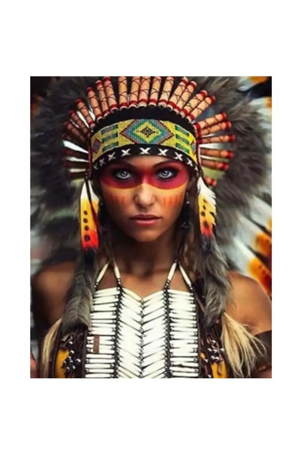 Canvas Kızılderili Kadın Sayılarla Boyama Seti KASNAKLI DUVARA AS