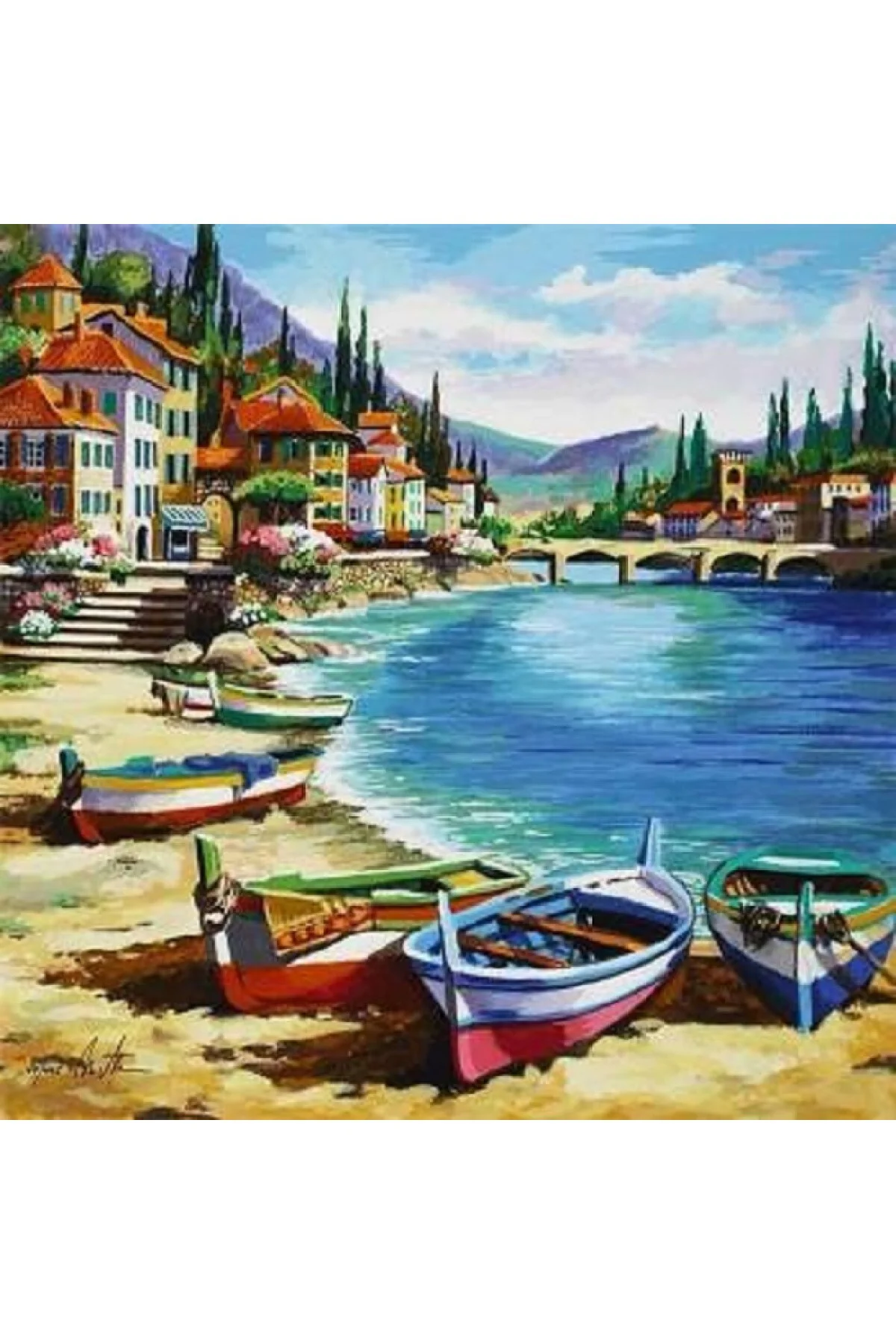 Canvas Köprülü Sahil Köyü Sayılarla Boyama Seti KASNAKLI DUVARA ASILABİLİR