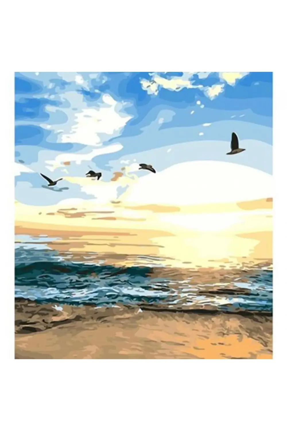 Canvas Kumsalda Gün Batımı Sayılarla Boyama Seti KASNAKLI DUVARA