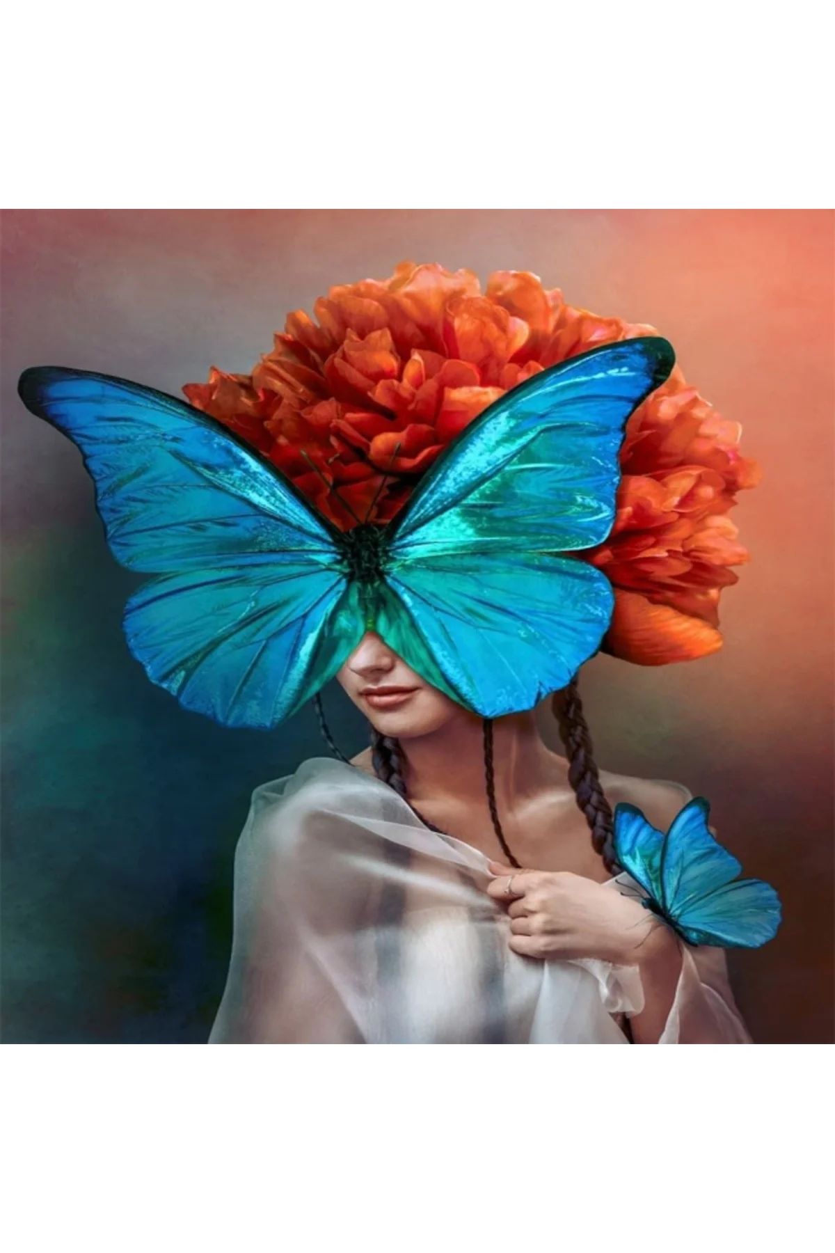 Canvas Mavi Kelebek Ve Kadın Sayılarla Boyama Seti KASNAKLI DUVAR