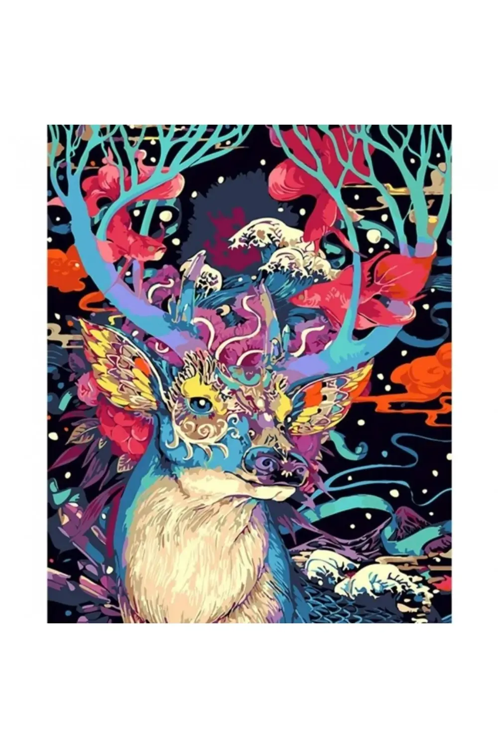 Canvas Mitoloji ve Geyik Sayılarla Boyama Seti Kasnaklı 70 x 90 c