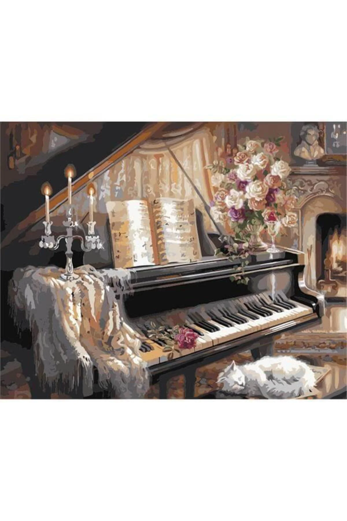 Canvas Mumlar ve Piyano Sayılarla Boyama Seti  Kasnaklı 50 x 65 c
