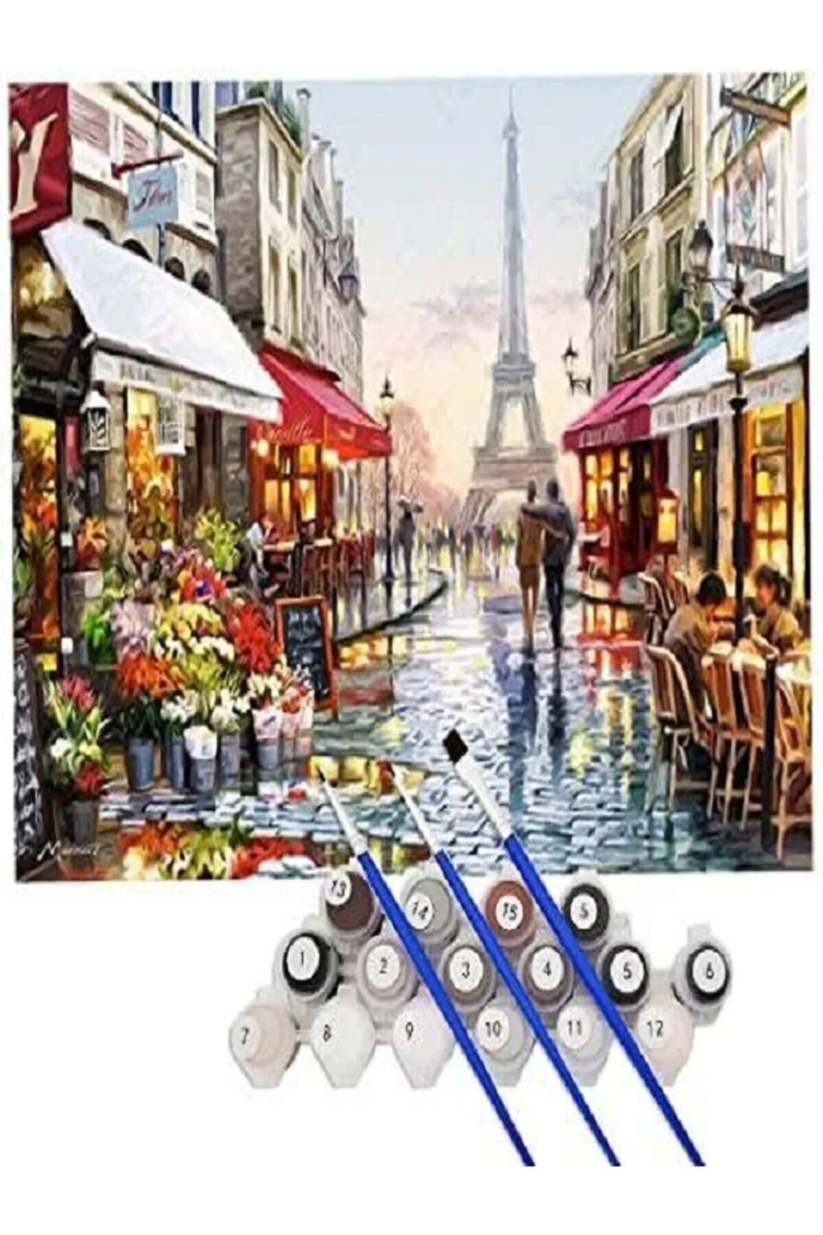 Canvas Romantik Şemsiye Anısı 5 Sayılarla Boyama Seti Duvar Stick