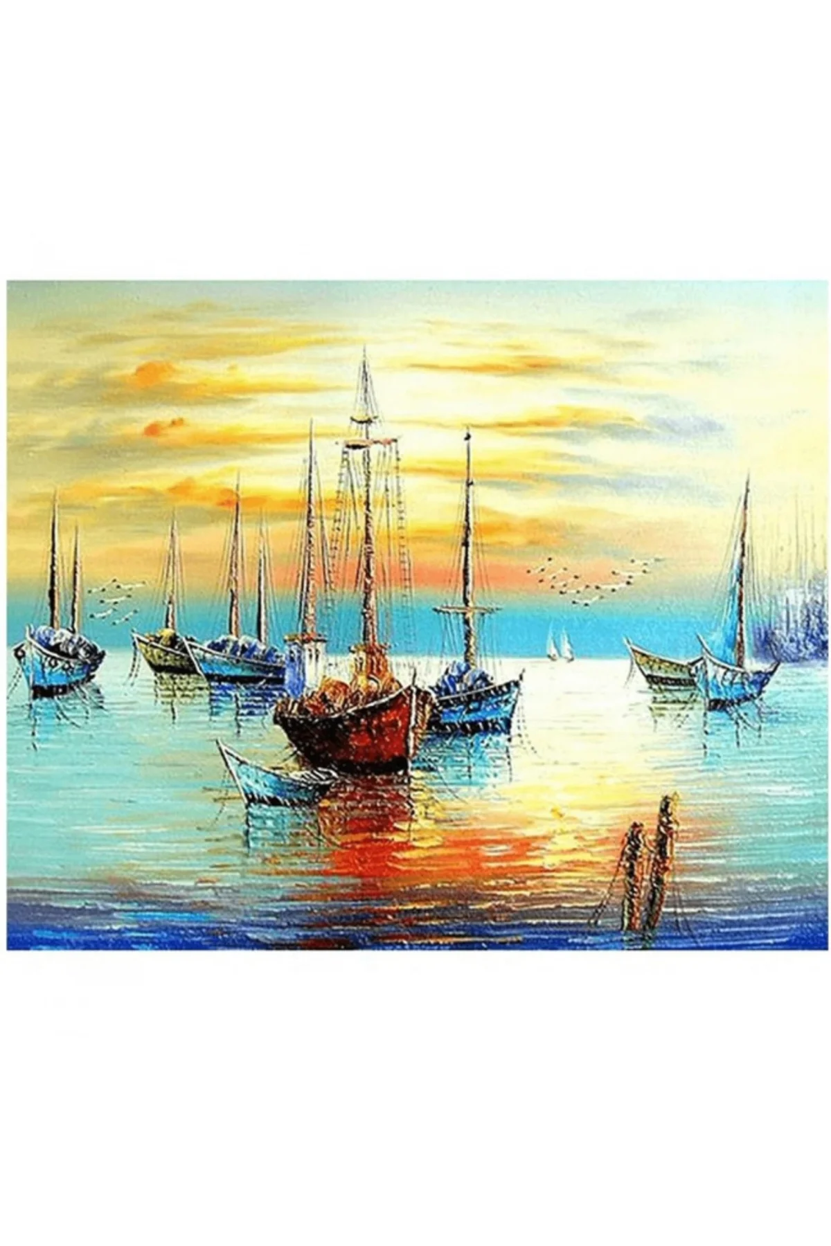 Canvas Sahilde Gün Batımı Sayılarla Boyama Seti KASNAKLI DUVARA A
