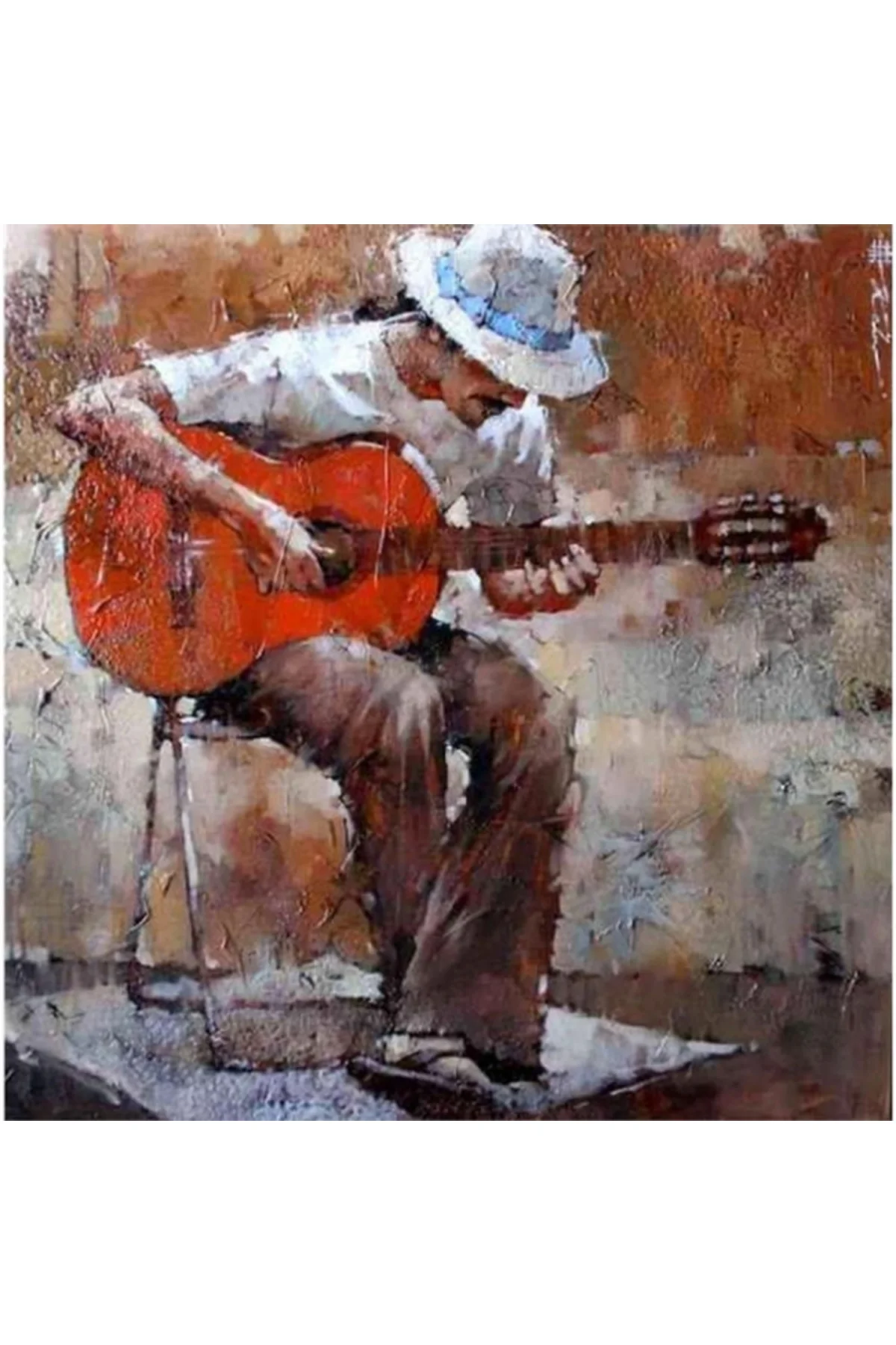 Canvas Şapkalı Gitarist Sayılarla Boyama Seti KASNAKLI DUVARA ASI
