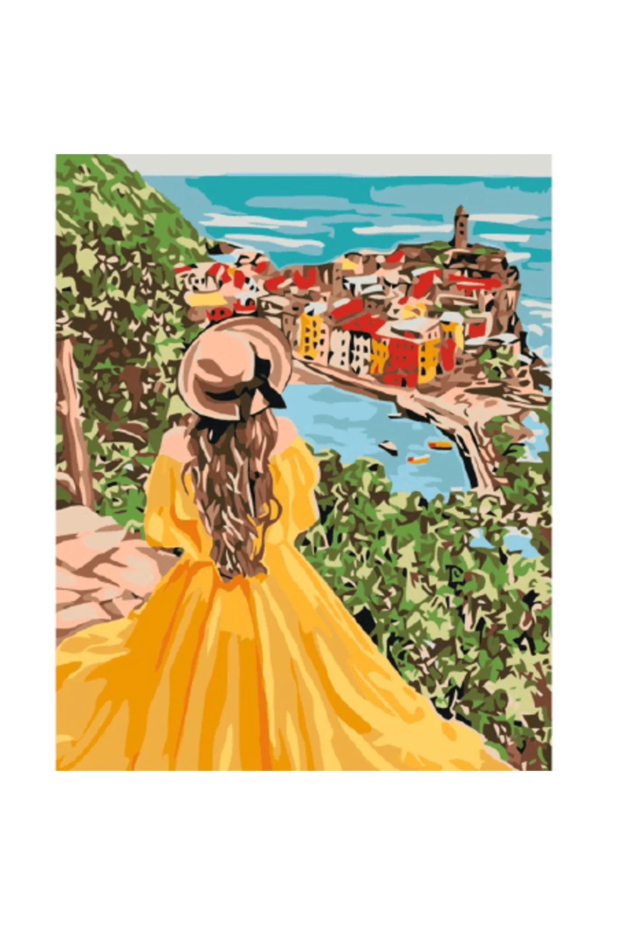 Canvas Sarı Elbiseli Kadın Sayılarla Boyama Seti Çerçevesiz Rulo