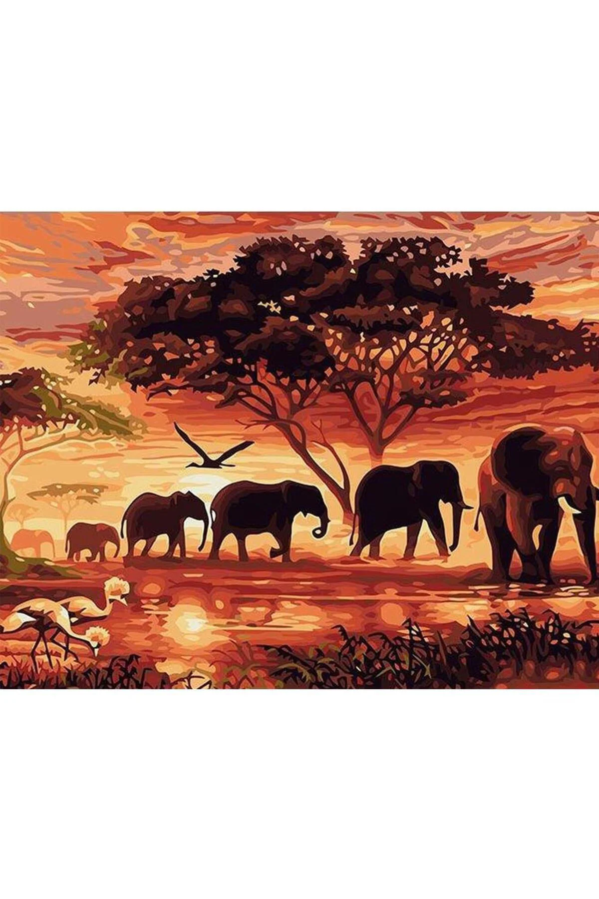 Canvas Savan Ağacı Ve Filler Afrika Sayılarla Boyama Seti   Kasna