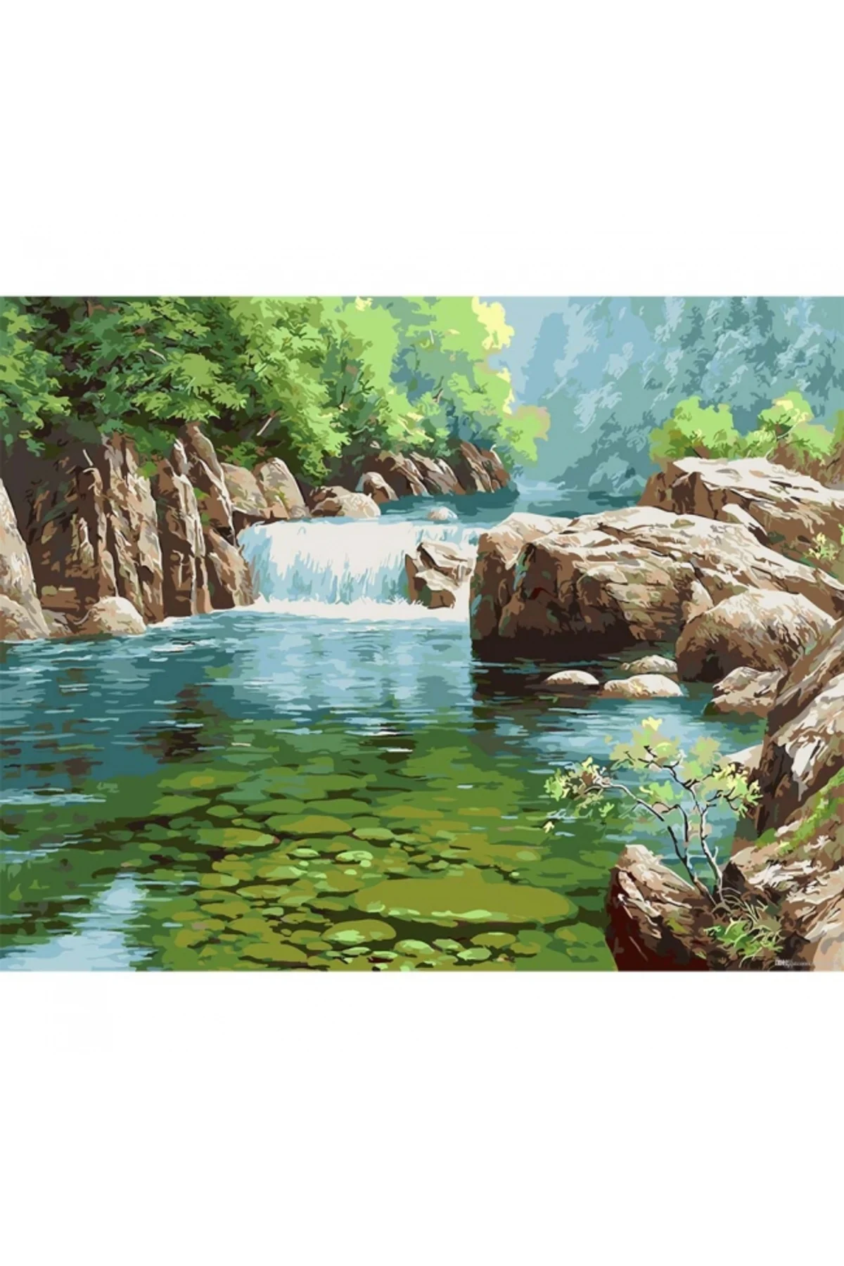 Canvas Şelale Sayılarla Boyama Seti KASNAKLI ÇERÇEVELİ