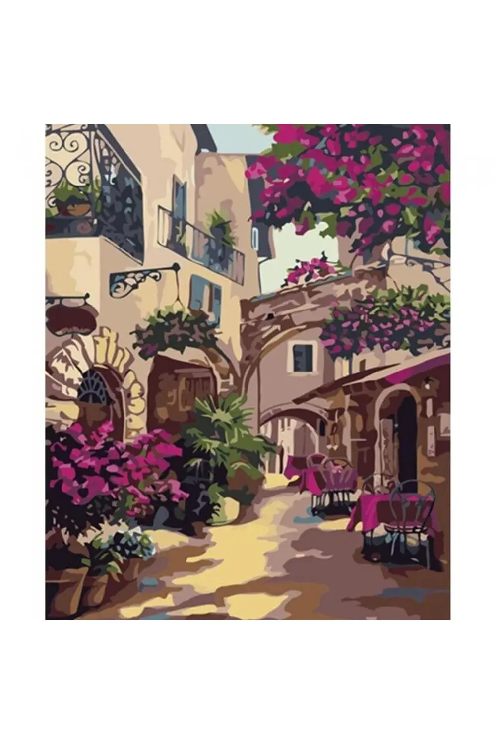 Canvas Sokak Arasındaki Restoran Sayılarla Boyama Seti KASNAKLI D