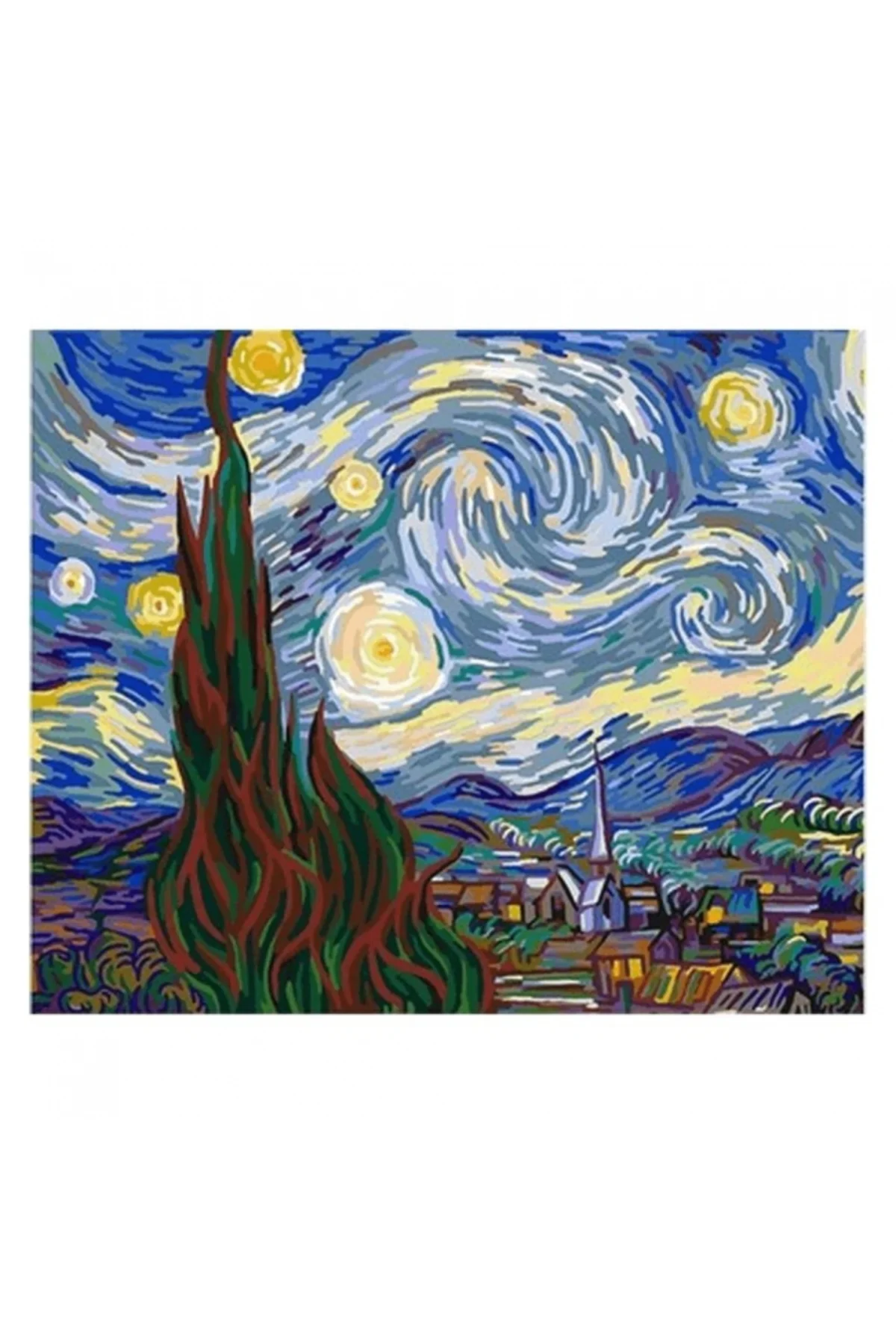 Canvas Van Gogh Yıldızlı Geceler Sayılarla Boyama Seti KASNAKLI D