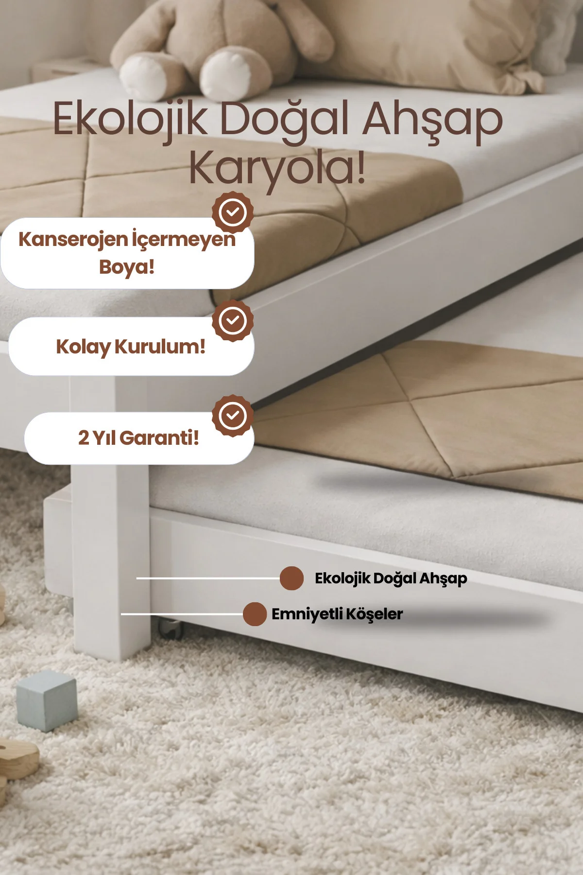 Canvas Yavrulu Ahşap Karyola - Modern Doğal Çam Çocuk ve Genç Yatak Altı Yatak Fiyatı, Yorumları ve Özellikleri