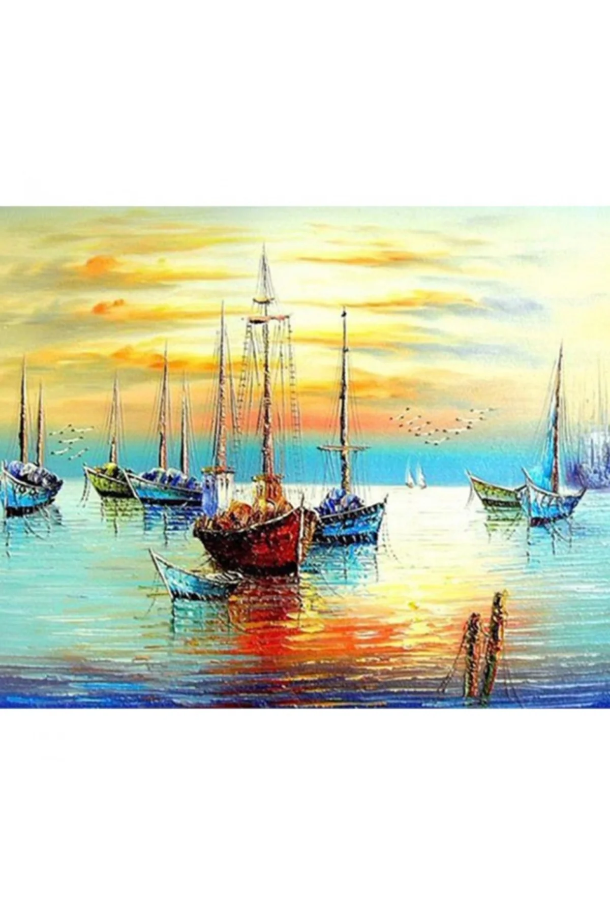 Canvas Yelken Sayılarla Boyama Seti KASNAKLI DUVARA ASILABİLİR