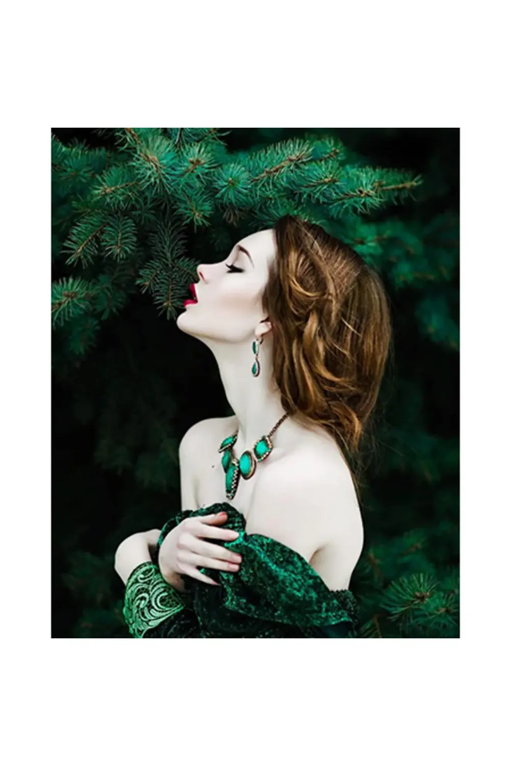 Canvas Yeşil Çam Modeli Sayılarla Boyama Seti KASNAKLI ÇERÇEVELİ