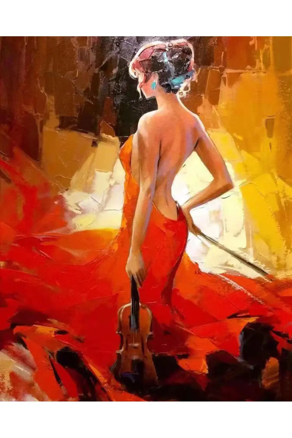 Canvas Zarif Kemancı Sayılarla Boyama Seti KASNAKLI ÇERÇEVELİ