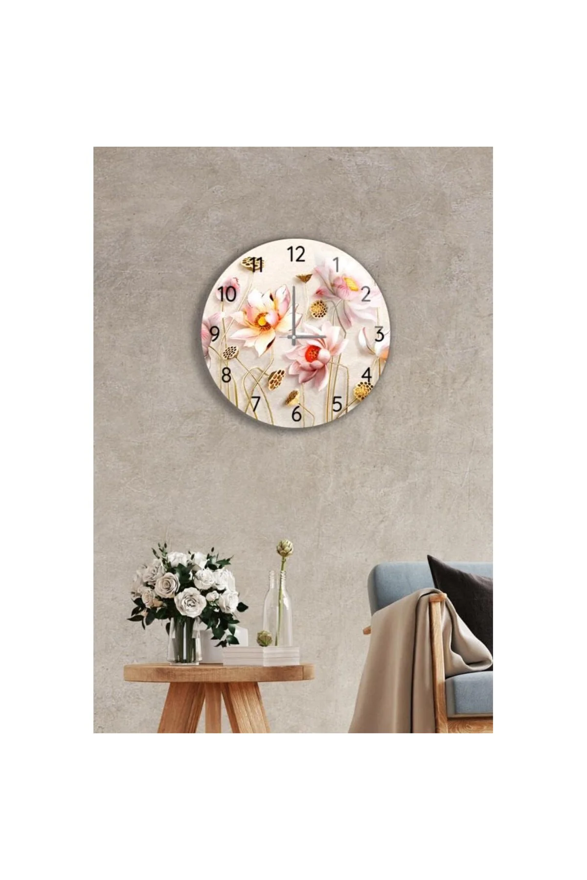 Çap 37cm - Ballı Çiçekler - Dekoratif Cam Duvar Saati Çap 37cm - Ballı Çiçekler - Dekoratif Cam Duvar Saati