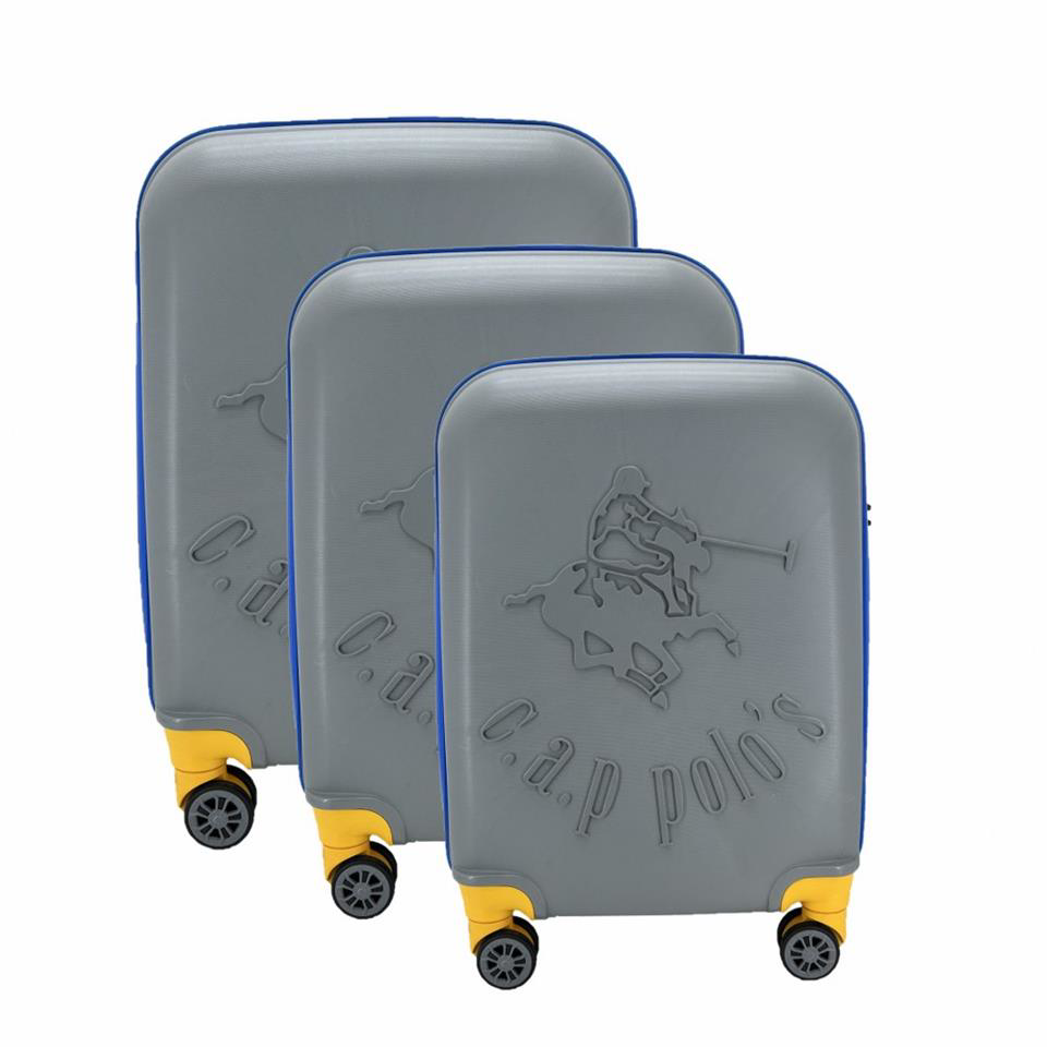 Çanta Yurdu Cap Polo's Polipropilen Üçlü Valiz Set Gri