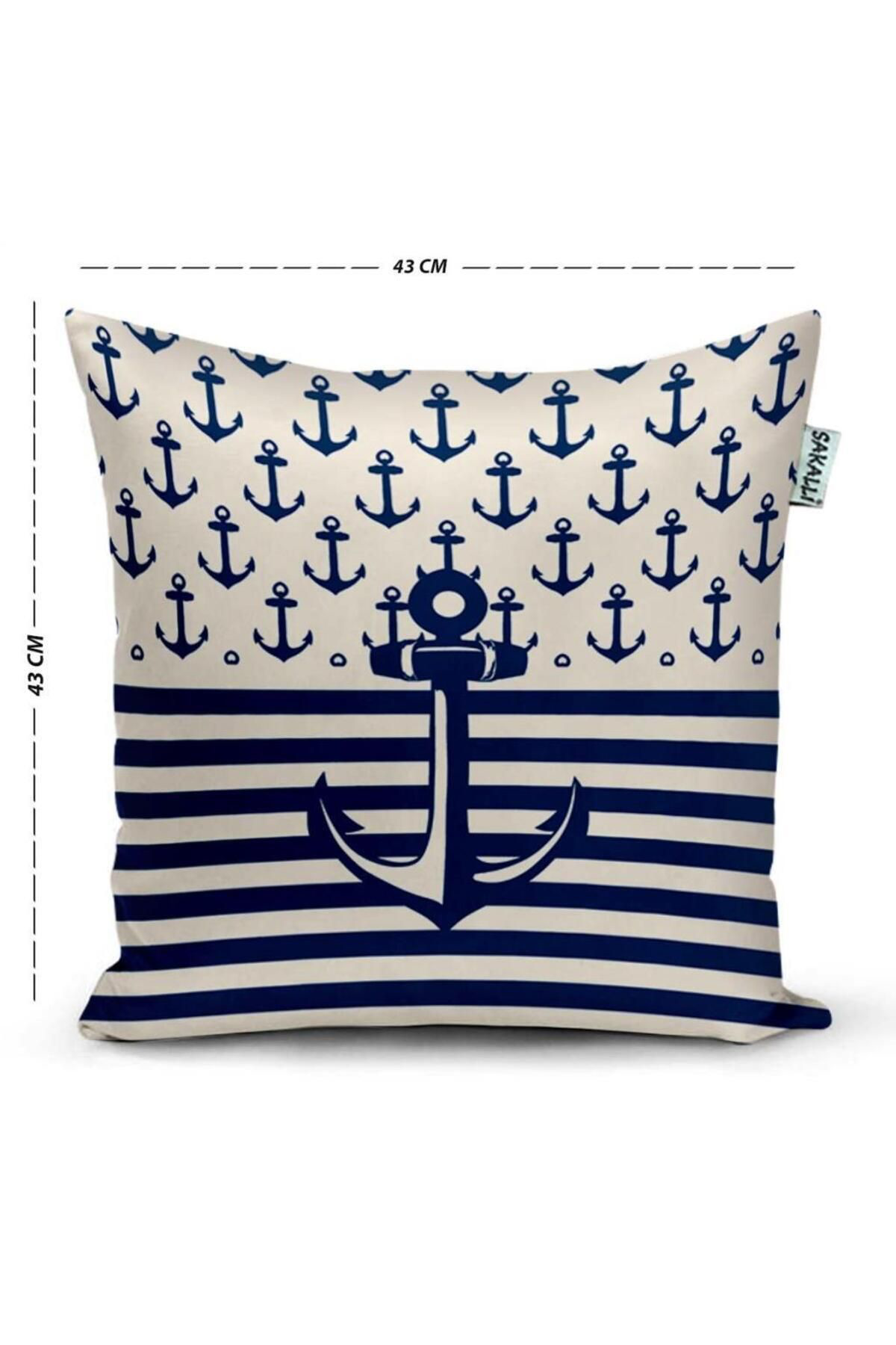 Sakallı Çapa Desen 3D Dijital Baskılı Dekoratif 4Lü Kırlent Kılıfı