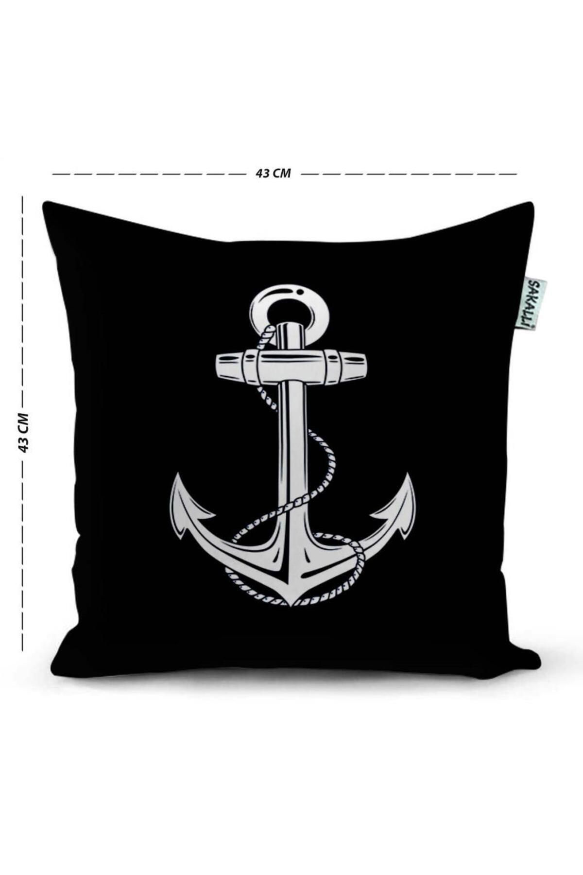 Sakallı Çapa Desen 3D Dijital Baskılı Dekoratif 4Lü Kırlent Kılıfı