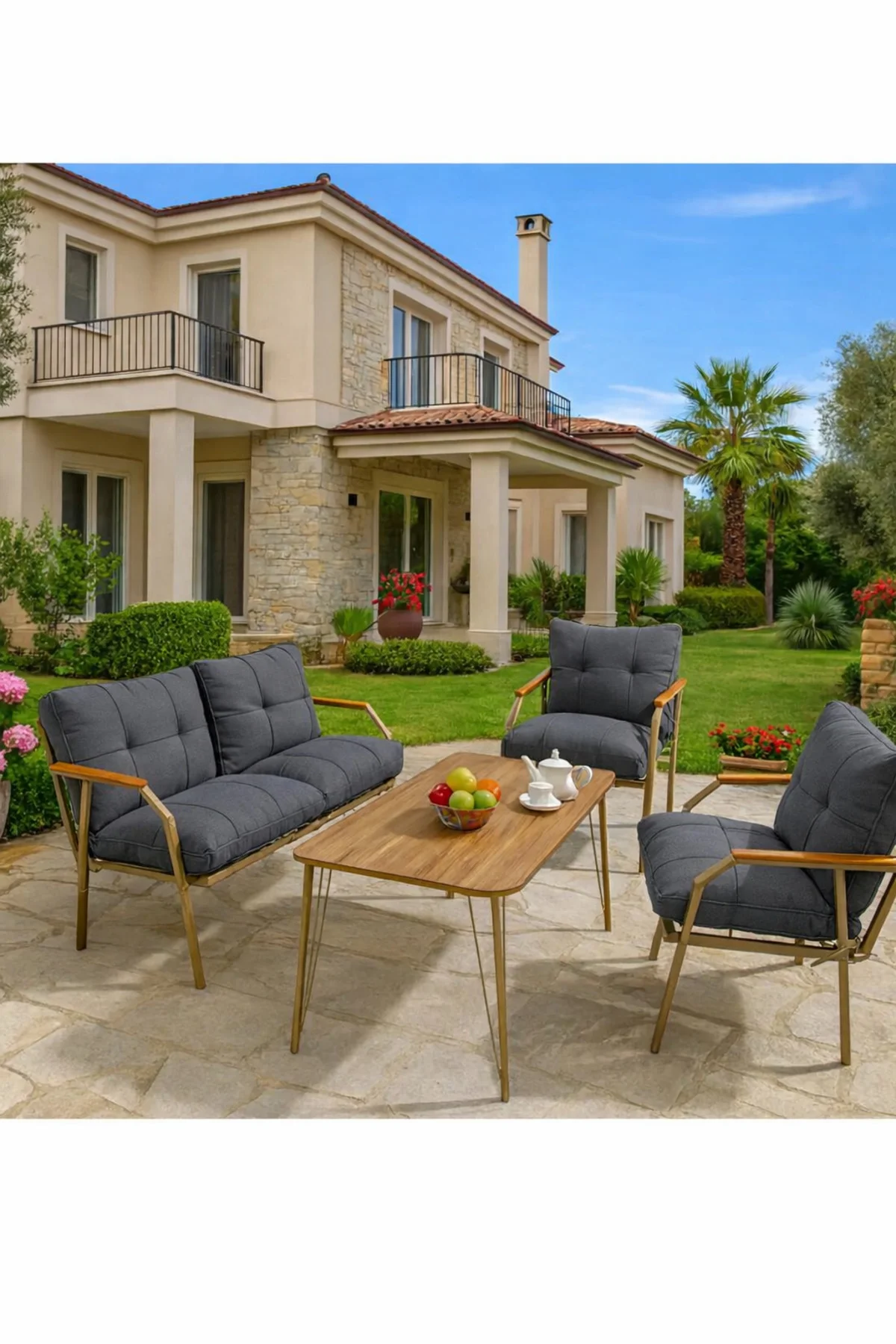 Cappuccino 211 Masalı Koyu Gri Fermuarlı Bahçe Balkon Takımı,Cafe