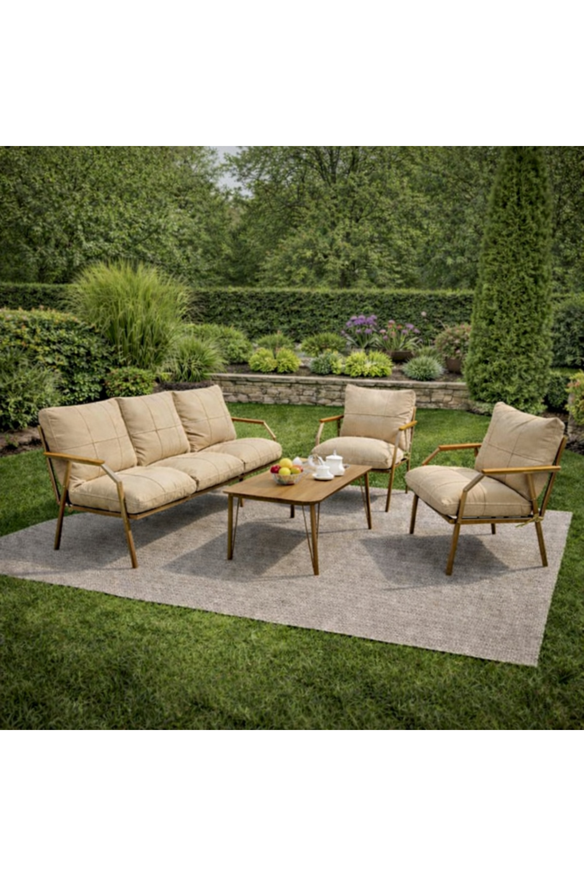 Cappucino 311 Masalı Bej Bahçe Oturma Grubu – Modern Metal İskele