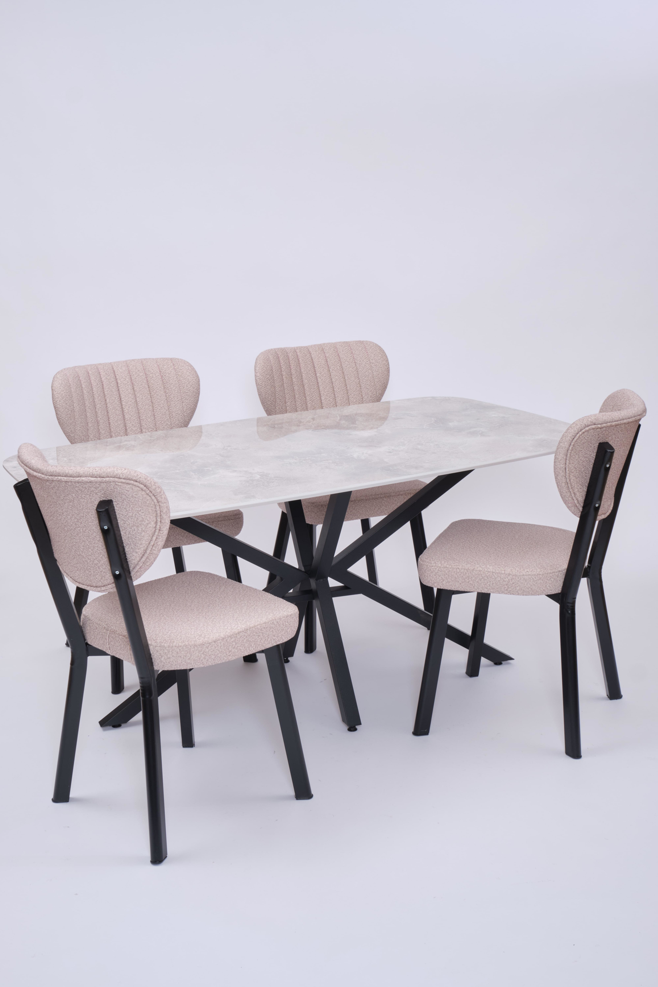 Erezogullari Mobilya Çapraz Star Demir High Gloss Yemek Masa Sandalye Takimi 90X160