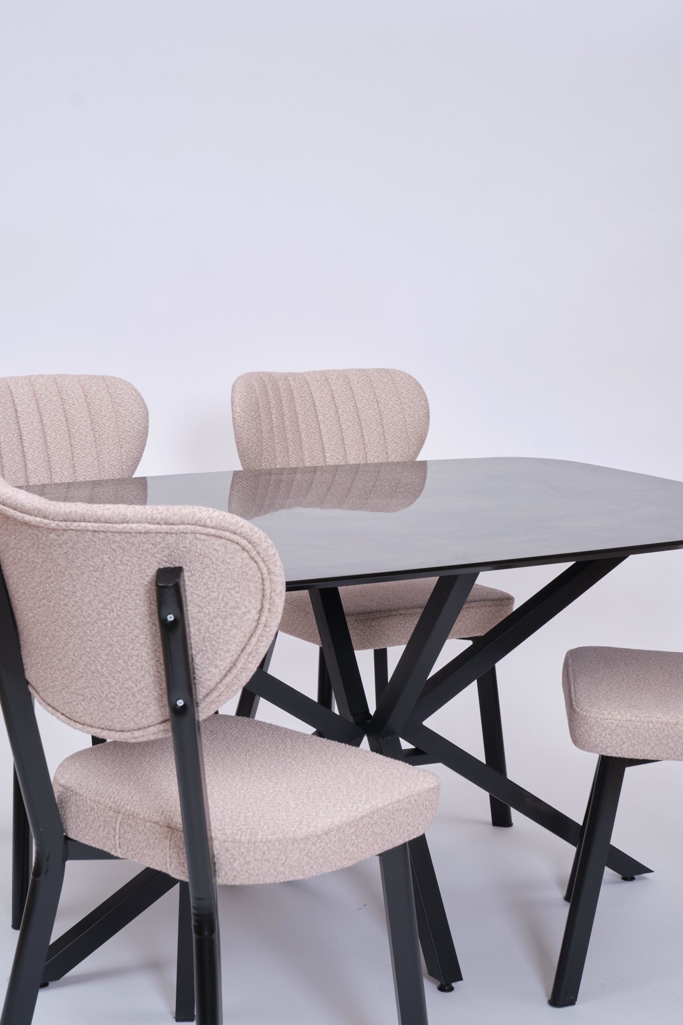 Erezogullari Mobilya Çapraz Star Demir High Gloss Yemek Masa Sandalye Takimi 90X160
