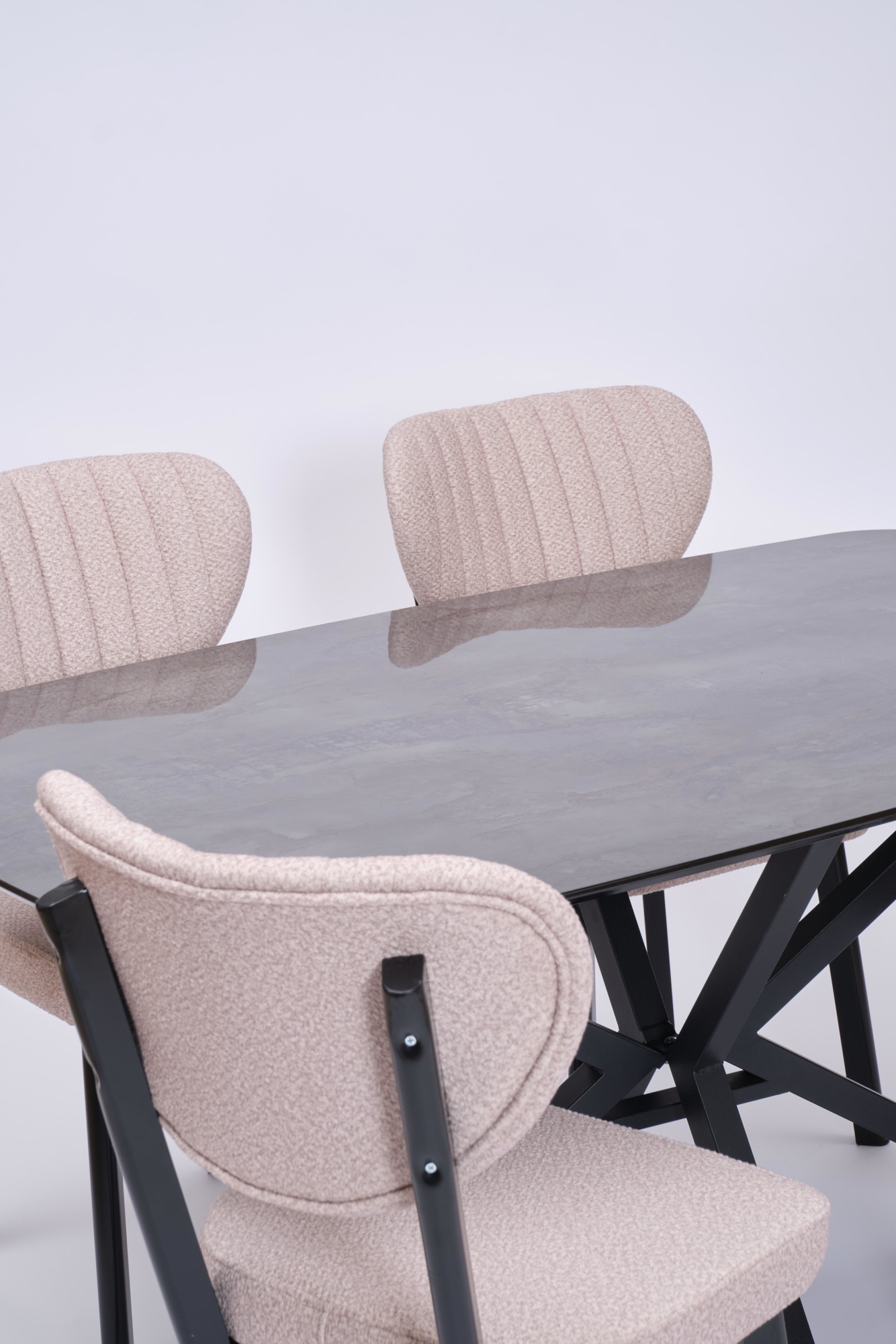 Erezogullari Mobilya Çapraz Star Demir High Gloss Yemek Masa Sandalye Takimi 90X160