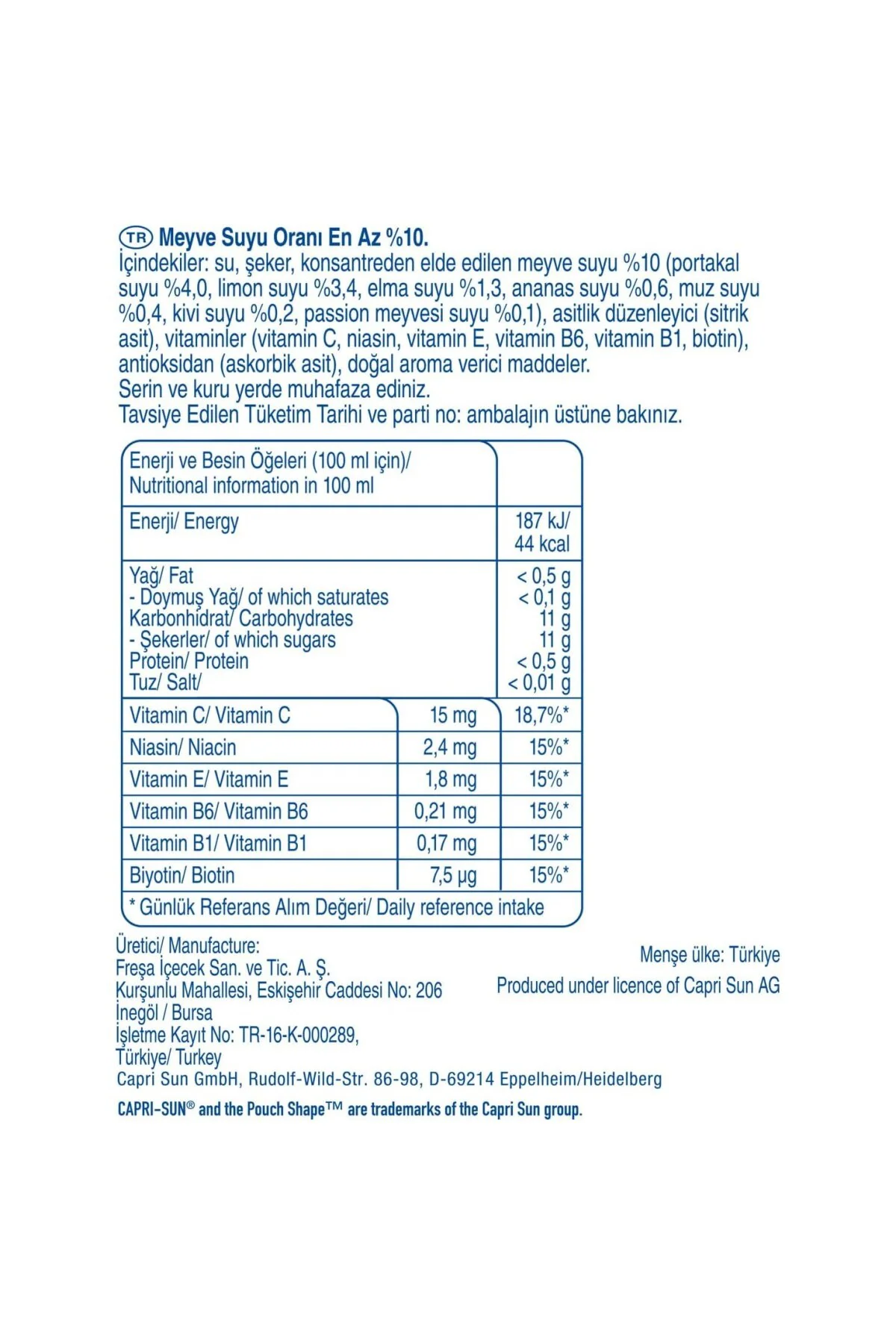 Capri-Sun Multi Vitamin Karışık Meyveli (200 ml x 20 Adet)