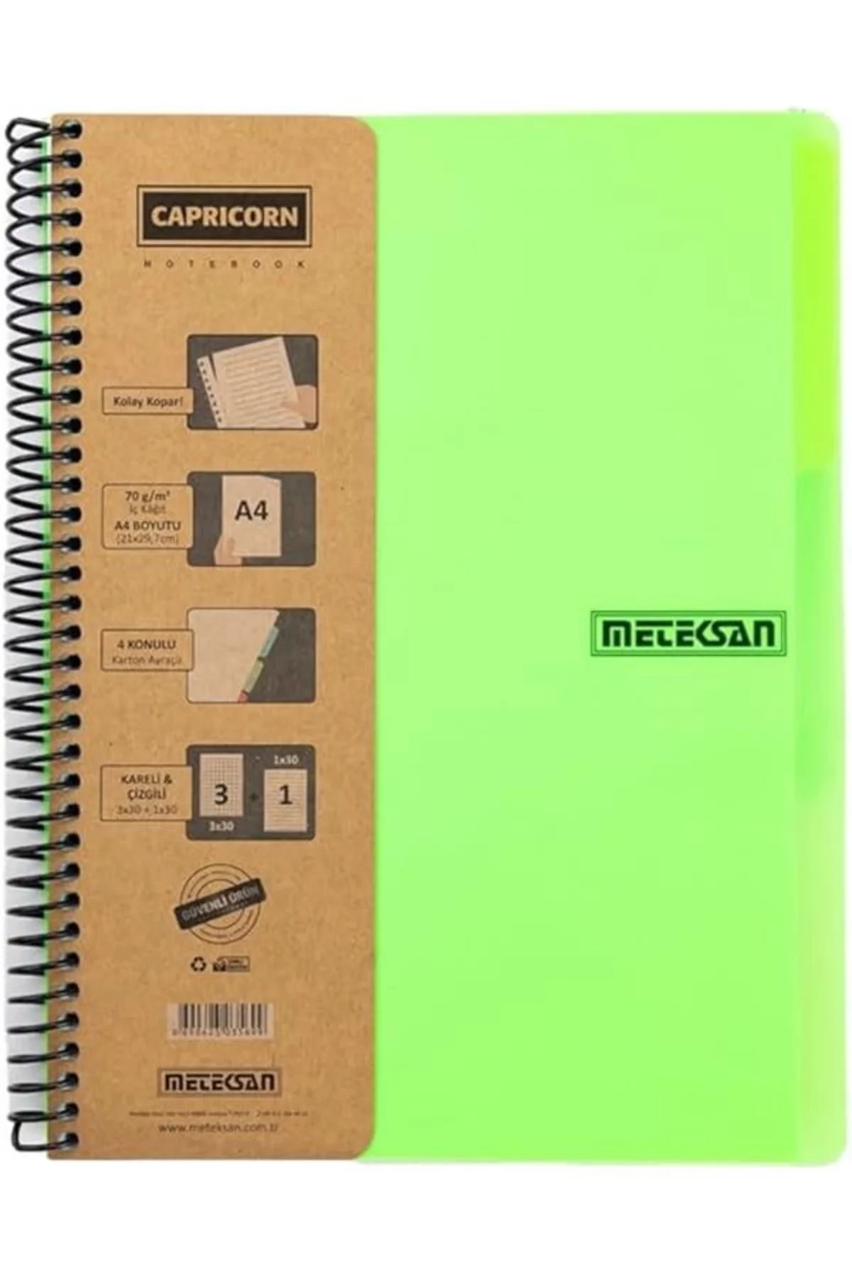 Capricorn Neon Serisi, A4, 6 Konulu (3 Kareli, 3 Çizgili) 180 Yap