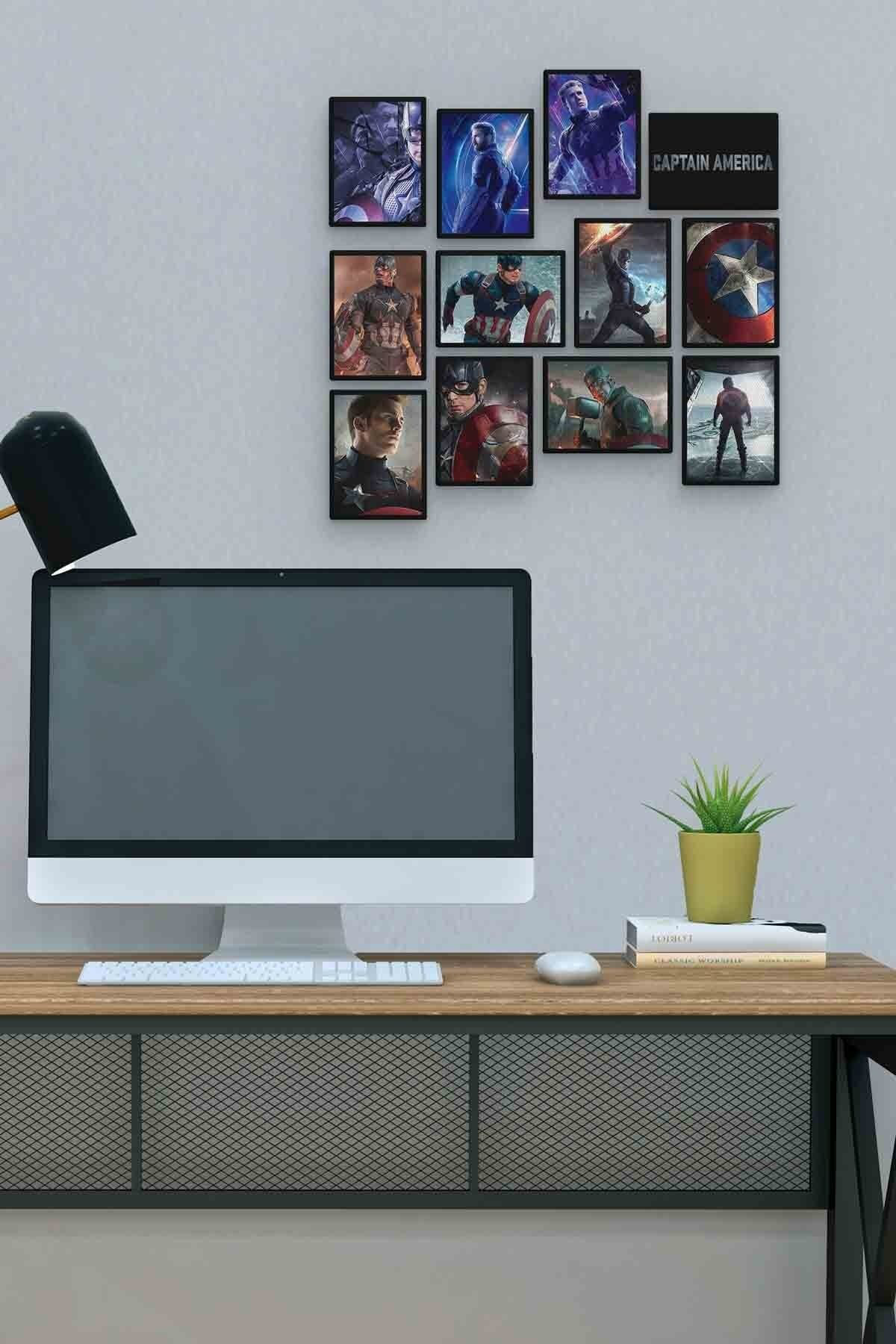 Captain America 12 Parça Mdf (ahşap) Tablo Ofis Boyu 
