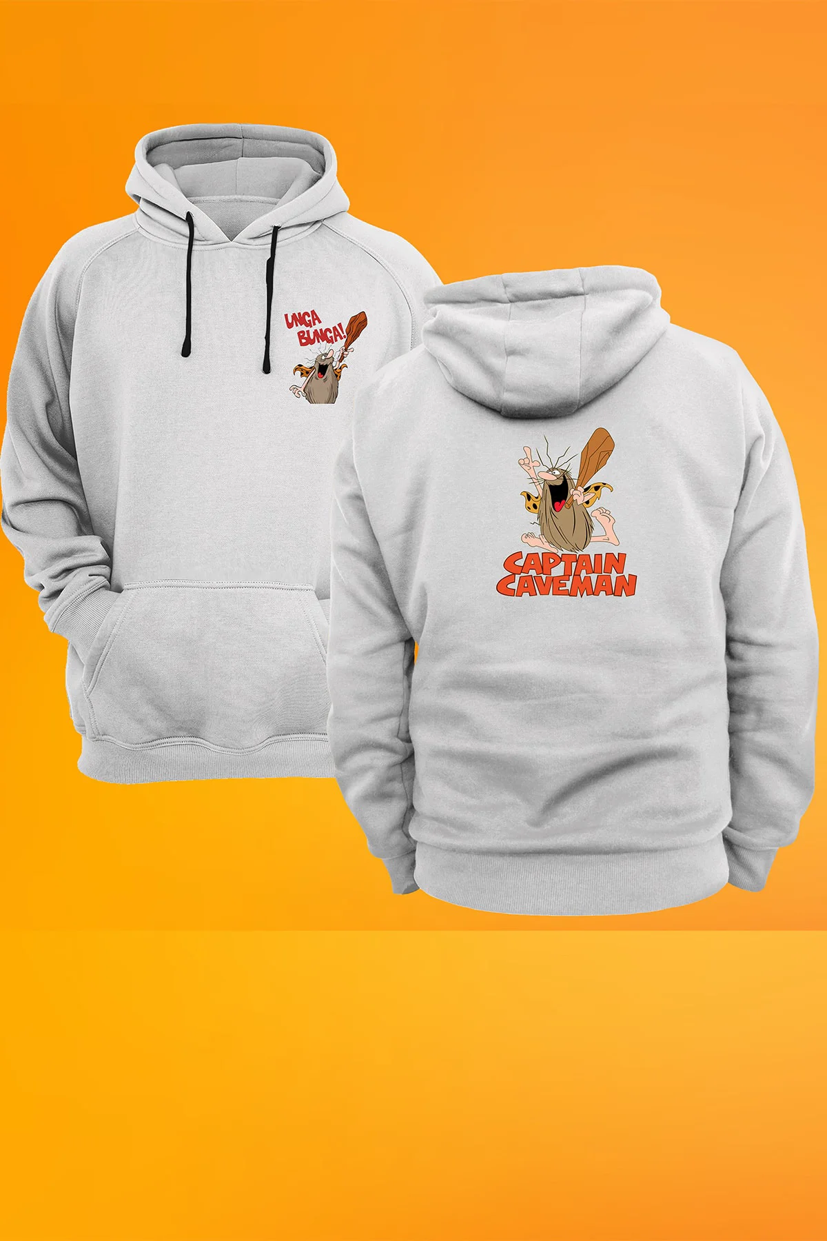 Captain Caveman Baskılı Fermuarsız Kapüşonlu Sweatshirt