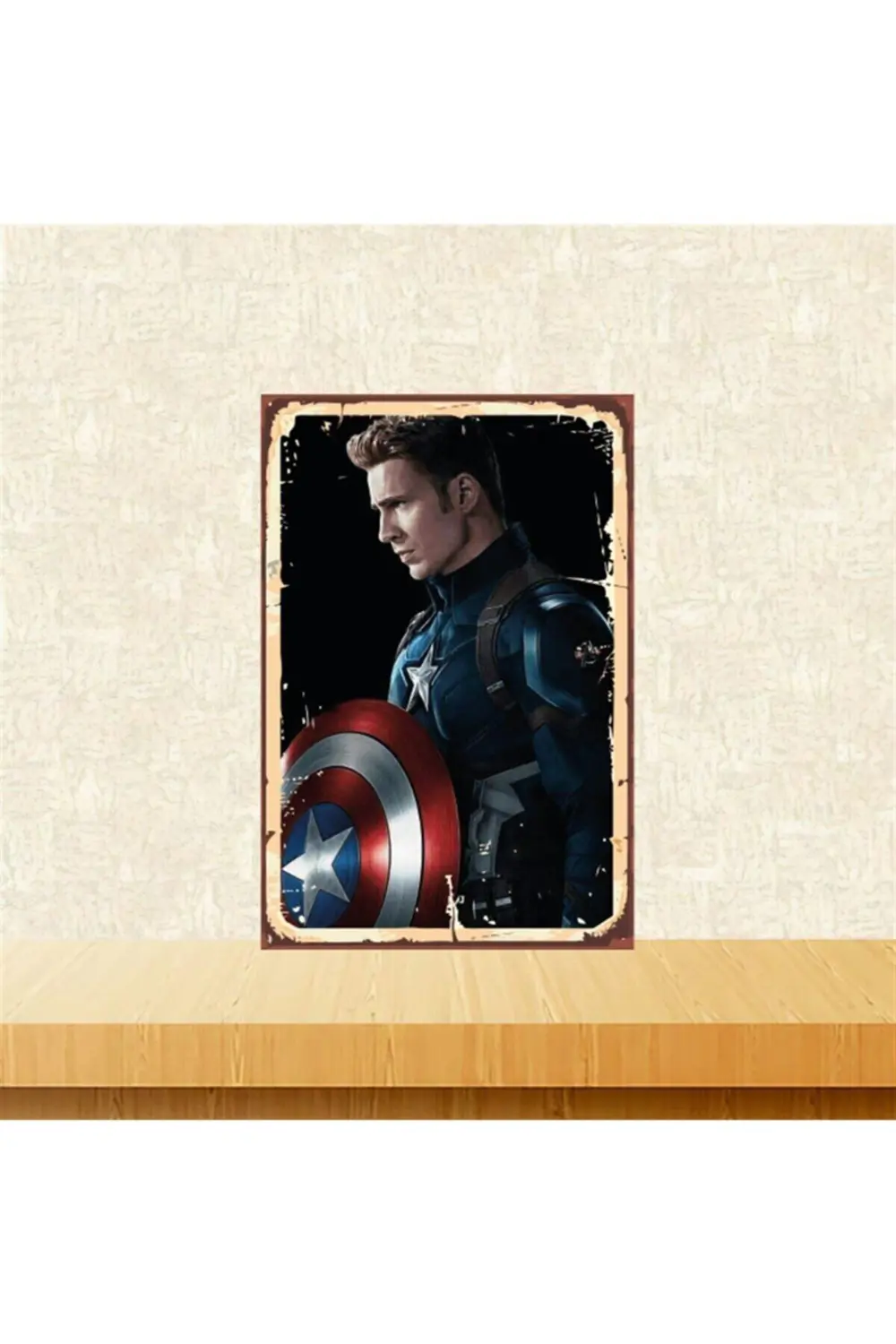 Captan America Tasarımlı Retro Ahşap Tablo Tkfx5906