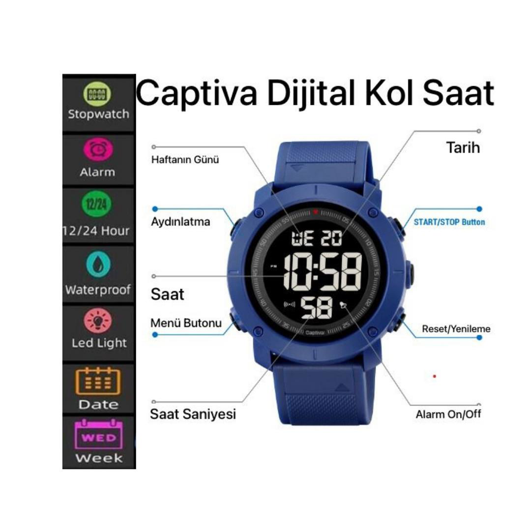 Captiva 30 mt Suya Dayanıklı Digital Alarm-Kronometre-Led Işık Sp