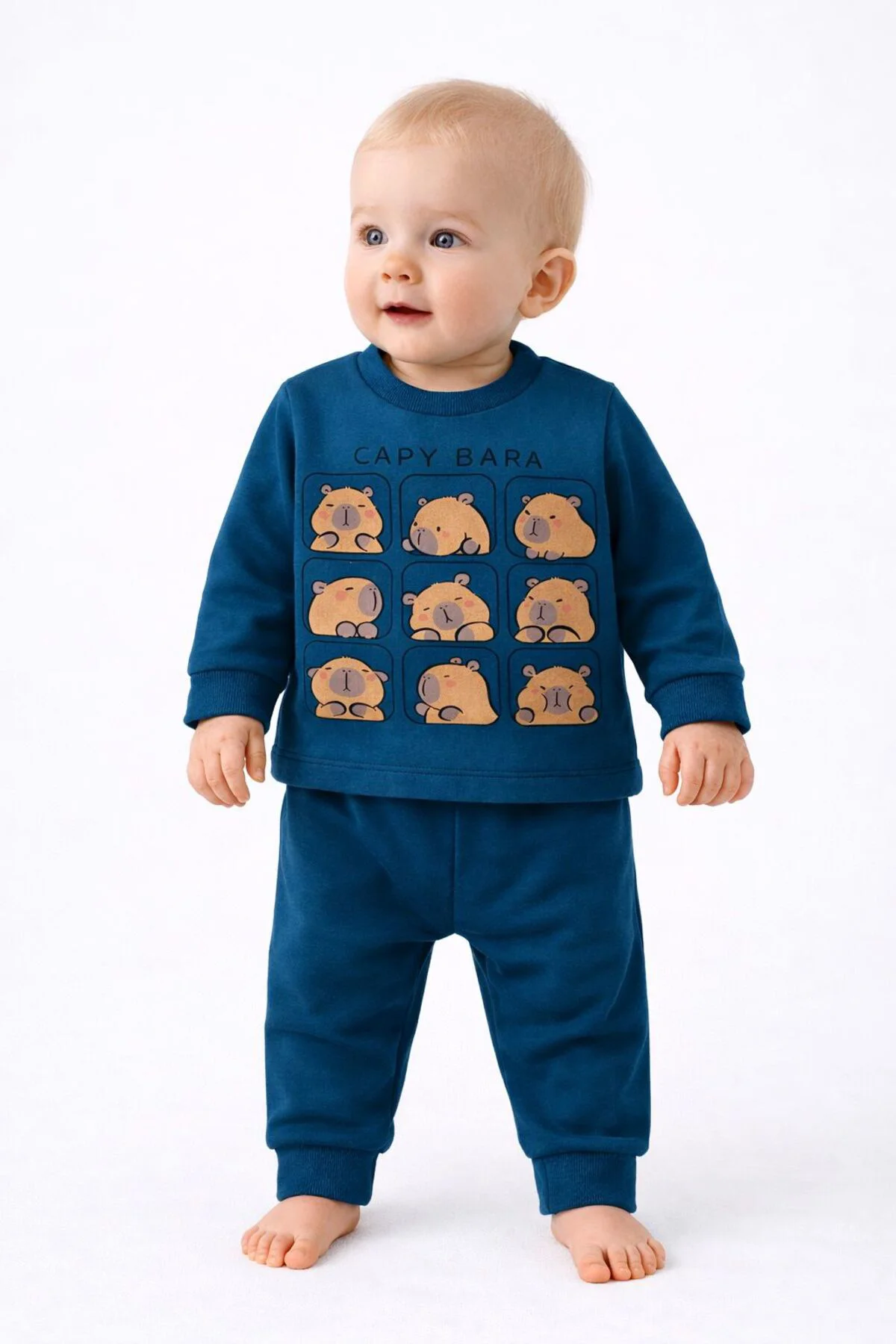 Capybara Desenli Bebek Eşofman Takımı | Unisex | Günlük Rahat | 9