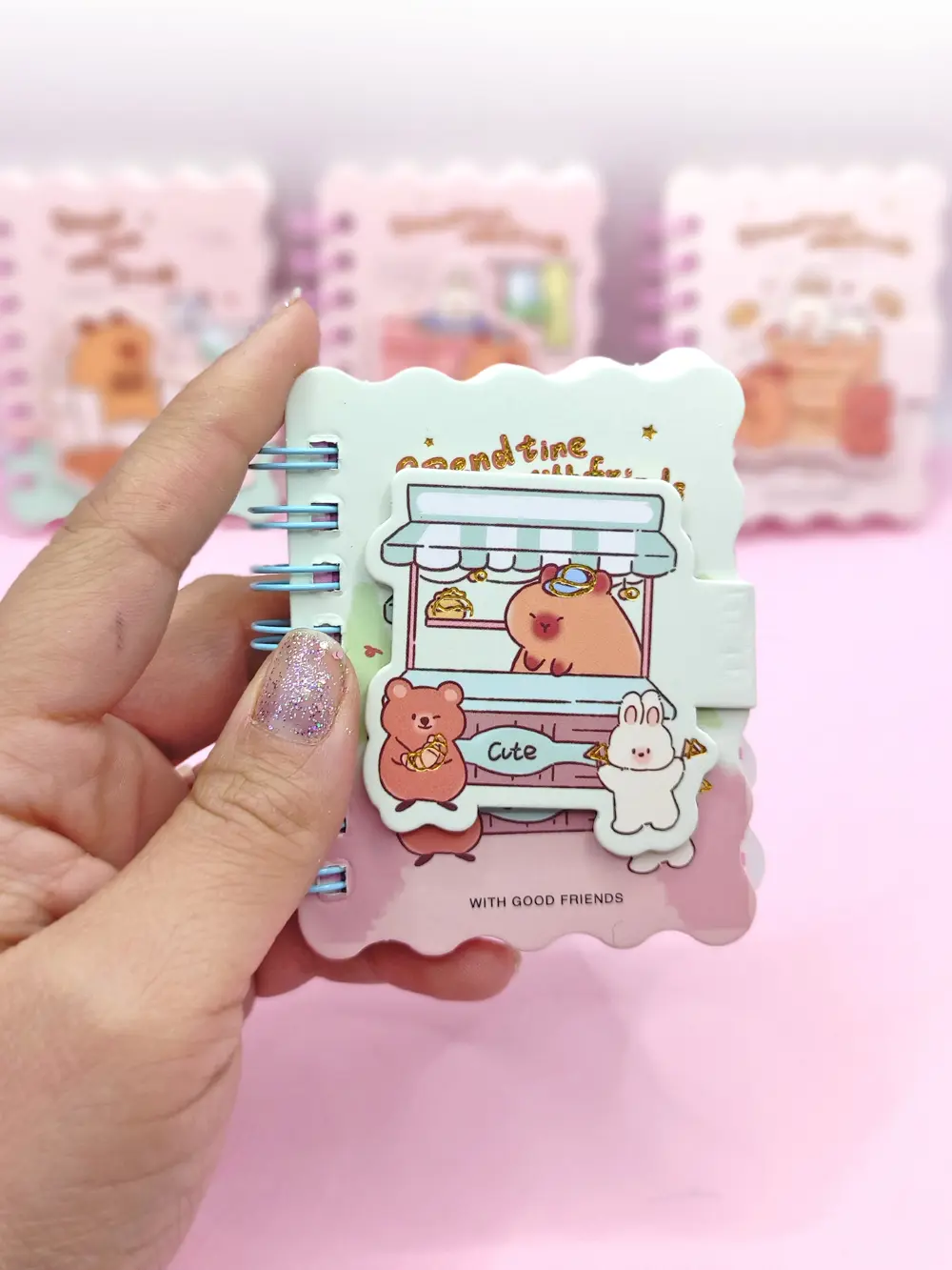 Capybara Tavşan Ayı Cırtlı Cep Boy Mini Not Defteri (7x8 cm) -Mav