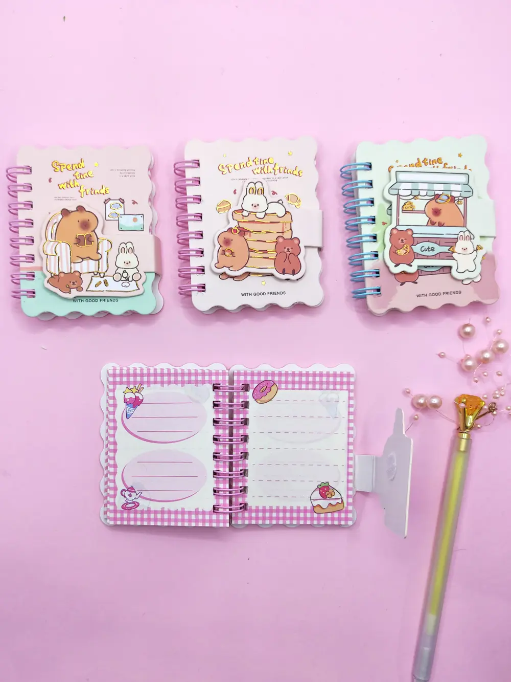 Capybara Tavşan Ayı Cırtlı Cep Boy Mini Not Defteri (7x8 cm) -Mav