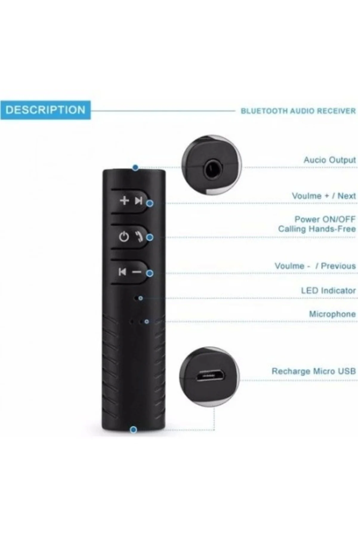 Car Bluetooth Music Driver Araç Aux Hands-free Mp3 Bağlantı Kiti