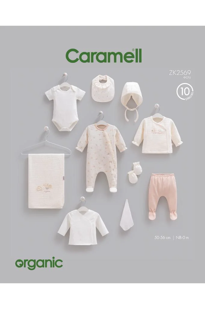 Caramell %100 Organic Pamuk Tiny Organic 10'lu Hastane Çıkışı Set Ekru CRML.ZK2569.EKR