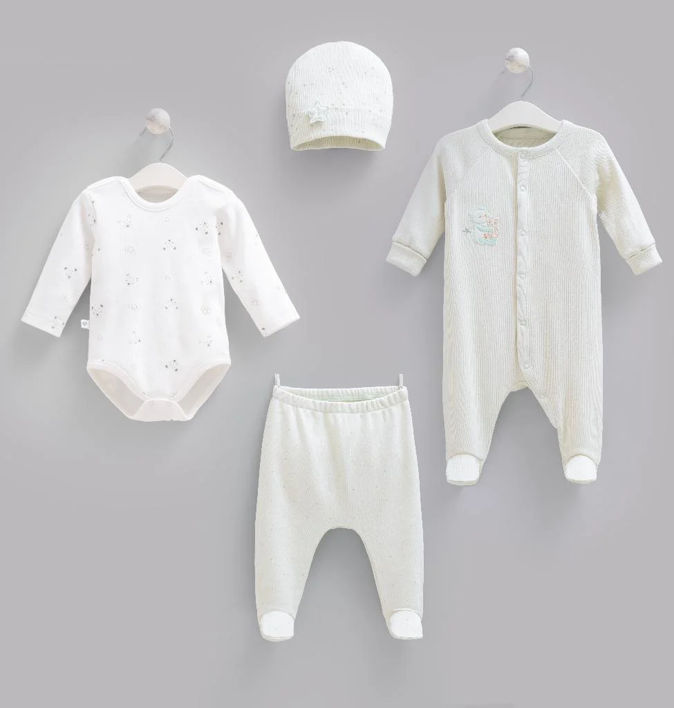 Caramell %100 Pamuk 4lü Tulumlu Teddy Bear Set 0-3 Ay 50-56 cm Yeşil CRML.ZE2517.YSL