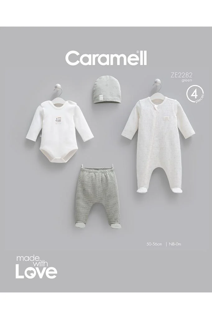 Caramell %100 Pamuk 4lü Tulumlu Mini Travel Set 0-3 Ay 50-56 cm Yeşil CRML.ZE2282.YSL Fiyatı, Yorumları ve Özellikleri