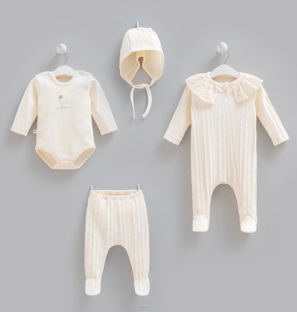 Caramell %100 Pamuk 4lü Tulumlu Very Nice Set 0-3 Ay 50-56 cm Bej CRML.ZK2510.BEJ