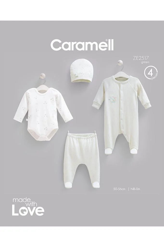 Caramell %100 Pamuk 4lü Tulumlu Teddy Bear Set 0-3 Ay 50-56 cm Mavi CRML.ZE2517.MVİ