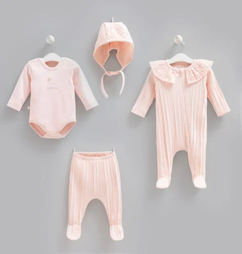 Caramell %100 Pamuk 4lü Tulumlu Very Nice Set 0-3 Ay 50-56 cm Pembe CRML.ZK2510.PMB