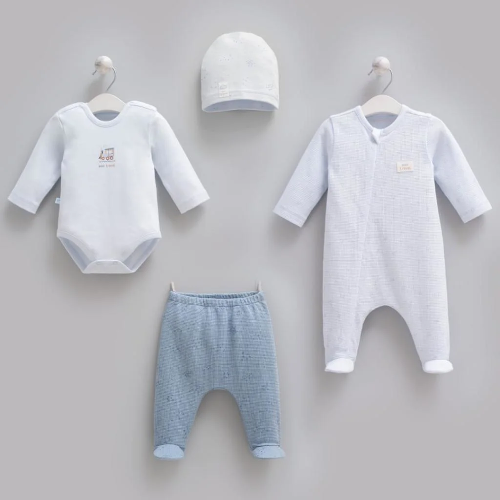Caramell %100 Pamuk 4lü Tulumlu Mini Travel Set 0-3 Ay 50-56 cm İndigo CRML.ZE2282.İNDG