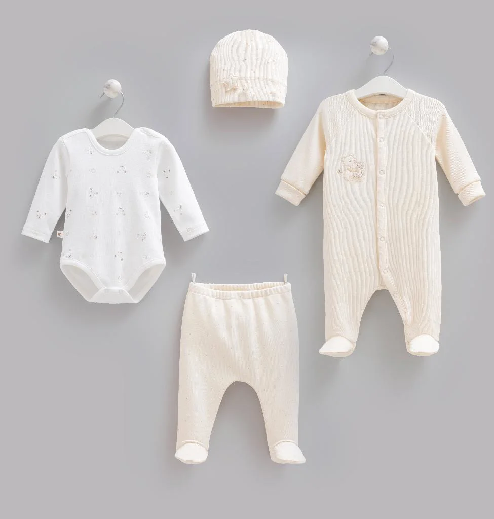 Caramell %100 Pamuk 4lü Tulumlu Teddy Bear Set 0-3 Ay 50-56 cm Bej CRML.ZE2517.BEJ