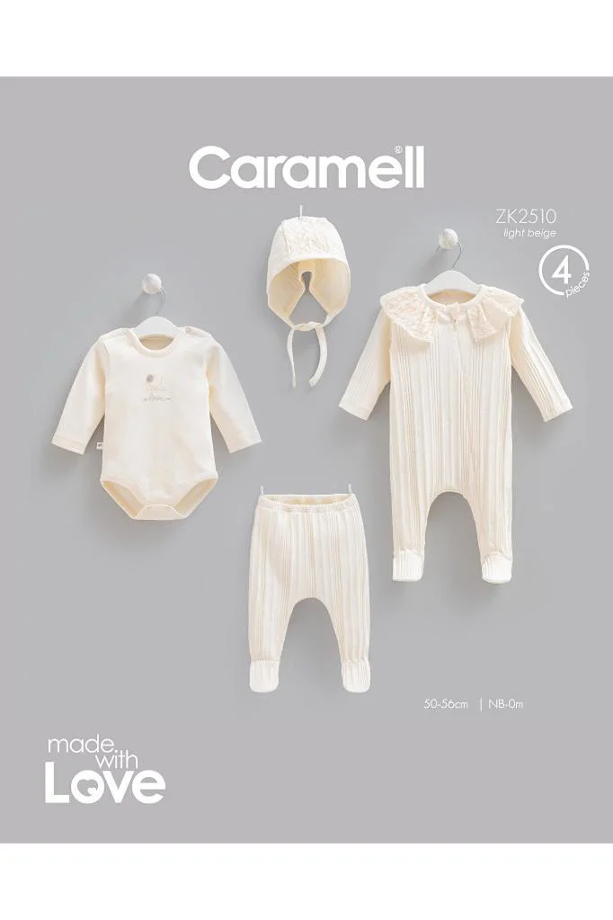 Caramell %100 Pamuk 4lü Tulumlu Very Nice Set 0-3 Ay 50-56 cm Bej CRML.ZK2510.BEJ