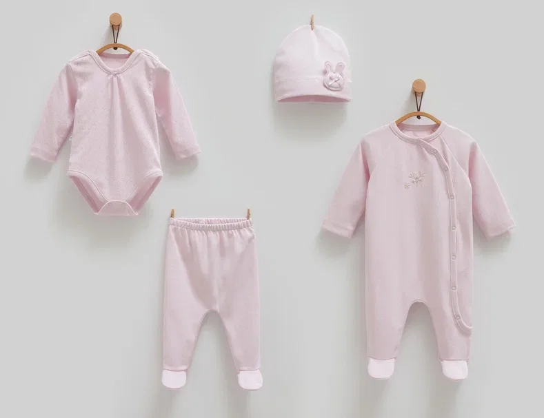 Caramell %100 Pamuk Cute Rabbit 4'lü Takım Set 56-62 cm 1-3 Ay CRML.ZK1475