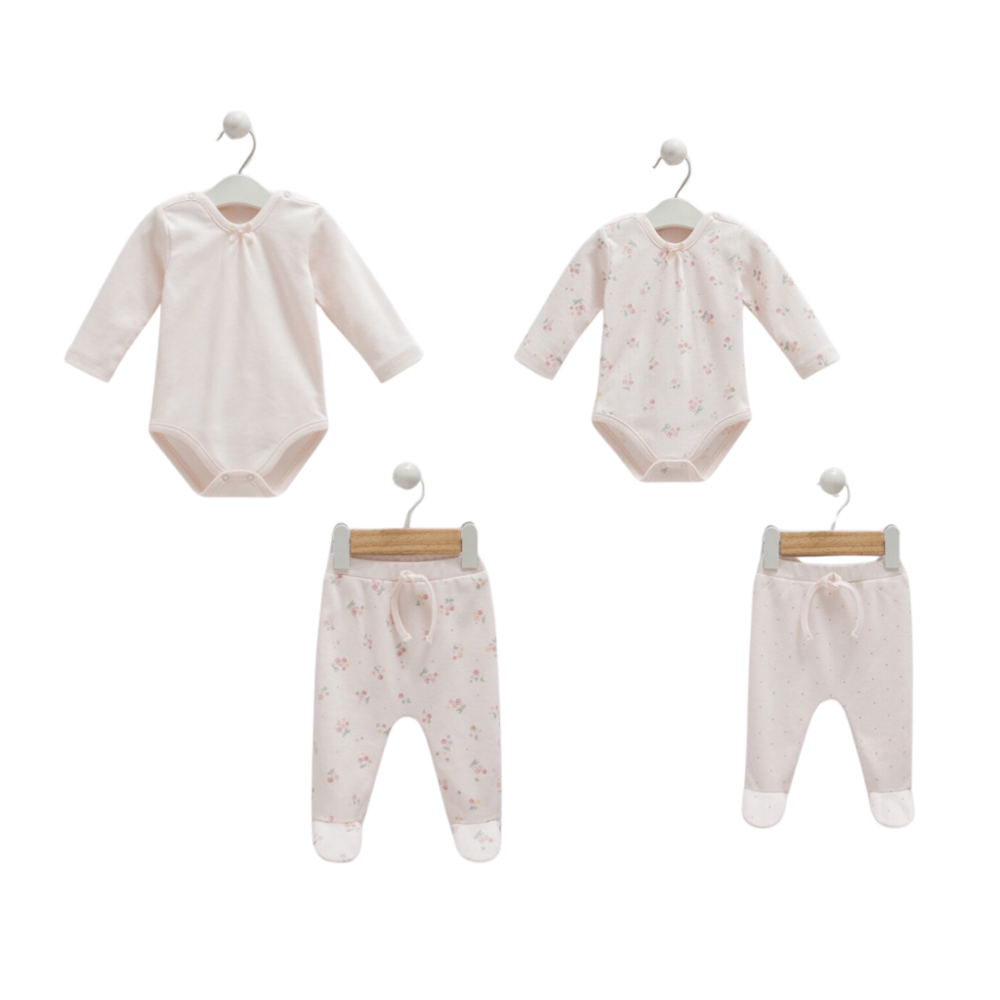 Caramell %100 Pamuk Cherry Baby Body Pantolon Seti 56-62 cm 1-3 A